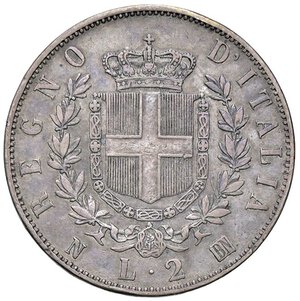 reverse: SAVOIA - Vittorio Emanuele II Re d Italia (1861-1878) - 2 Lire 1863 N Stemma Pag. 506; Mont. 196  AG. BB