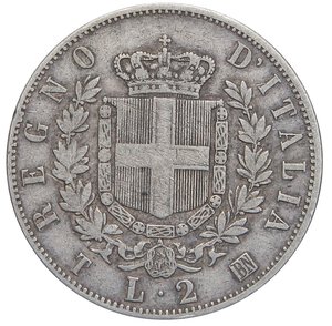 reverse: SAVOIA - Vittorio Emanuele II Re d Italia (1861-1878) - 2 Lire 1863 T Stemma Pag. 507; Mont. 195 NC AG. qBB