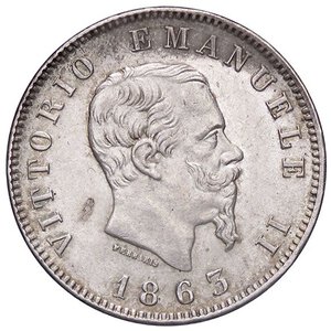 obverse: SAVOIA - Vittorio Emanuele II Re d Italia (1861-1878) - Lira 1863 M Stemma Pag. 514; Mont. 204  AG. SPL+/qFDC