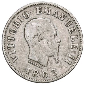 obverse: SAVOIA - Vittorio Emanuele II Re d Italia (1861-1878) - 50 Centesimi 1863 M Stemma Pag. 525; Mont. 215 NC AG. MB/qBB