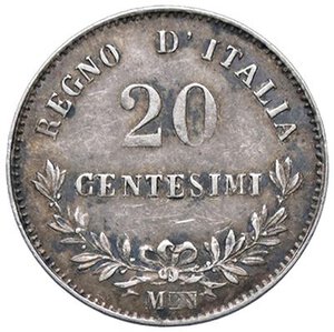 reverse: SAVOIA - Vittorio Emanuele II Re d Italia (1861-1878) - 20 Centesimi 1863 M Valore Pag. 535; Mont. 226  AG. qSPL