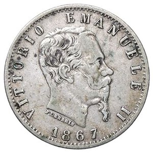 obverse: SAVOIA - Vittorio Emanuele II Re d Italia (1861-1878) - 20 Centesimi 1867 T Valore Pag. 537; Mont. 227 R AG. meglio di MB