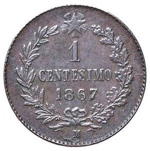 reverse: SAVOIA - Vittorio Emanuele II Re d Italia (1861-1878) - Centesimo 1867 T Pag. 566; Mont. 263 RR CU  Segni al ciglio. BB