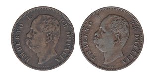 obverse: SAVOIA - Umberto I (1878-1900) - 5 Centesimi 1895 e 1896  R CU 2 monete. med. BB