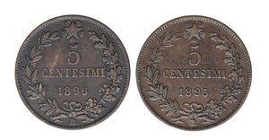 reverse: SAVOIA - Umberto I (1878-1900) - 5 Centesimi 1895 e 1896  R CU 2 monete. med. BB