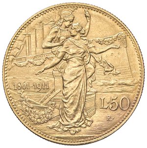 reverse: SAVOIA - Vittorio Emanuele III (1900-1943) - 50 Lire 1911 Cinquantenario Pag. 656; Mont. 34 R (AU g. 16,16). bello SPL