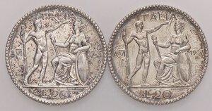 reverse: SAVOIA - Vittorio Emanuele III (1900-1943) - 20 Lire 1927 e 1928 A VI Littore Pag. 672 e 673; Mont. 65 e 67 R AG  Qualche segnetto. BB÷SPL