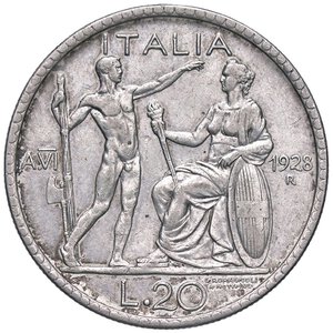 reverse: SAVOIA - Vittorio Emanuele III (1900-1943) - 20 Lire 1928 A VI Littore Pag. 673; Mont. 67 R AG. BB