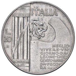 reverse: SAVOIA - Vittorio Emanuele III (1900-1943) - 20 Lire 1928 Elmetto Pag. 680; Mont. 76 NC AG. BB+