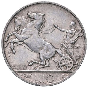 reverse: SAVOIA - Vittorio Emanuele III (1900-1943) - 10 Lire 1927 * Biga Pag. 692; Mont. 89  AG  Qualche segnetto al ciglio. SPL+/qFDC