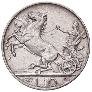 reverse: SAVOIA - Vittorio Emanuele III (1900-1943) - 10 Lire 1927 ** Biga Pag. 692a; Mont. 90  AG. qSPL