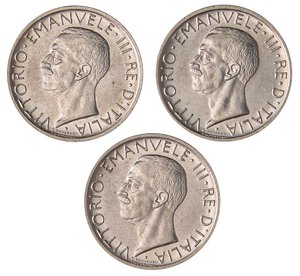 obverse: SAVOIA - Vittorio Emanuele III (1900-1943) - 5 Lire 1930 Aquiletta Pag. 713; Mont. 125  AG 3 esemplari. SPL÷qFDC