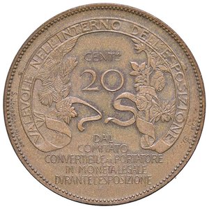 reverse: SAVOIA - Vittorio Emanuele III (1900-1943) - 20 Centesimi 1906 Fiera di Milano Pag. manca; Mont. 4  Cu. qSPL/SPL