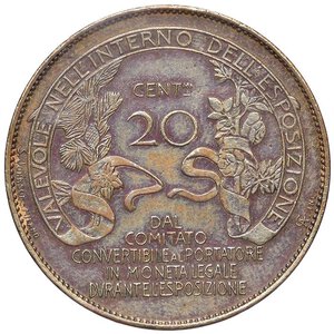 reverse: SAVOIA - Vittorio Emanuele III (1900-1943) - 20 Centesimi 1906 Fiera di Milano Pag. manca; Mont. 4  Cu  Segni al ciglio. BB-SPL