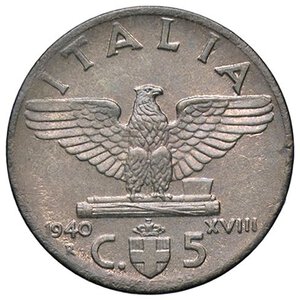 reverse: SAVOIA - Vittorio Emanuele III (1900-1943) - 5 Centesimi 1940 XVIII Impero Pag. 922; Mont. 394  _BR_. qFDC