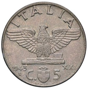 reverse: SAVOIA - Vittorio Emanuele III (1900-1943) - 5 Centesimi 1943 XXI Impero Pag. 925; Mont. 397  _BR_. qFDC/FDC