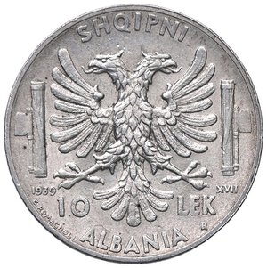 reverse: SAVOIA - Albania  - 10 Lek 1939 XVII Pag. 991; Mont. 483 R AG. qFDC