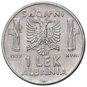 reverse: SAVOIA - Albania  - Lek 1939 XVIII Pag. 996; Mont. 493  AC Magnetica. qFDC