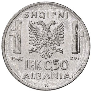 reverse: SAVOIA - Albania  - 0,50 Lek 1940 XVIII Pag. 1000; Mont. 499  AC. qFDC/FDC