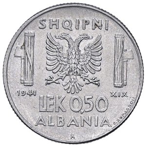 reverse: SAVOIA - Albania  - 0,50 Lek 1941 XIX Pag. 1001; Mont. 500  AC. SPL+/qFDC