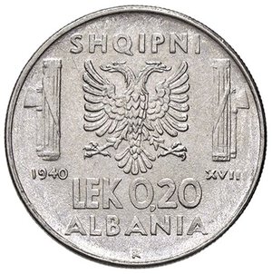 reverse: SAVOIA - Albania  - 0,20 Lek 1940 XVIII Mont. 504  AC. qFDC