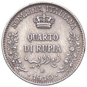 reverse: SAVOIA - Somalia  - Quarto di Rupia 1910 Pag. 971; Mont. 455 R AG. BB+