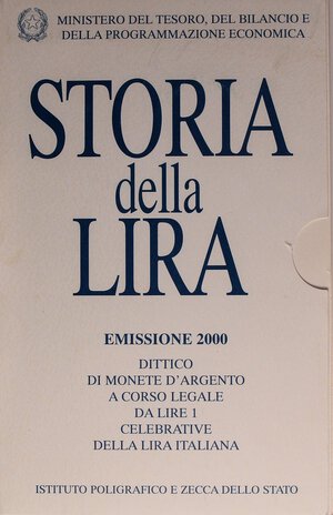 obverse: REPUBBLICA ITALIANA - Repubblica Italiana (monetazione in lire) (1946-2001) - Dittico 2000 - Storia della lira    In confezione. FS