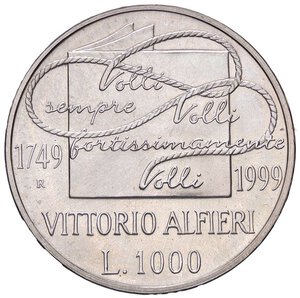 reverse: REPUBBLICA ITALIANA - Repubblica Italiana (monetazione in lire) (1946-2001) - 1.000 Lire 1999 Alfieri Mont. 6  AG. FDC