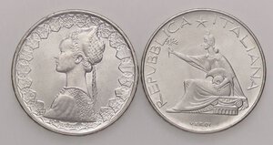 obverse: REPUBBLICA ITALIANA - Repubblica Italiana (monetazione in lire) (1946-2001) - 500 Lire 1961 - Caravelle Mont. 6  AG Assieme a 500 lire 1961 Unità - Lotto di 2 monete. FDC