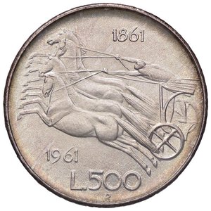 reverse: REPUBBLICA ITALIANA - Repubblica Italiana (monetazione in lire) (1946-2001) - 500 Lire 1961 - Centenario Mont. 3  AG  Patinata. FDC