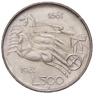 reverse: REPUBBLICA ITALIANA - Repubblica Italiana (monetazione in lire) (1946-2001) - 500 Lire 1961 - Centenario Mont. 3  AG  Patinata. FDC