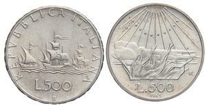 reverse: REPUBBLICA ITALIANA - Repubblica Italiana (monetazione in lire) (1946-2001) - 500 Lire 1965 - Caravelle Mont. 8  AG Assieme a 500 lire Dante - Lotto di 2 monete. qFDC÷FDC