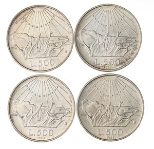 obverse: REPUBBLICA ITALIANA - Repubblica Italiana (monetazione in lire) (1946-2001) - 500 Lire 1965 - Dante Mont. 4  AG 4 esemplari. qFDC÷FDC