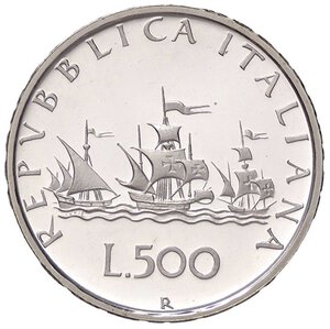 reverse: REPUBBLICA ITALIANA - Repubblica Italiana (monetazione in lire) (1946-2001) - 500 Lire 1987 - Caravelle Mont. 22  AG. FS