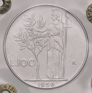 reverse: REPUBBLICA ITALIANA - Repubblica Italiana (monetazione in lire) (1946-2001) - 100 Lire 1956 Mont. 6  AC  Sigillata Riccardo Paolucci. FDC