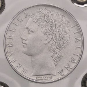 obverse: REPUBBLICA ITALIANA - Repubblica Italiana (monetazione in lire) (1946-2001) - 100 Lire 1957 Mont. 7  AC  Ex Inasta 27, lotto 3575, sigillata con il cartellino dell asta. qFDC/FDC