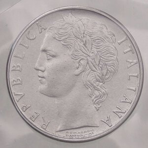 obverse: REPUBBLICA ITALIANA - Repubblica Italiana (monetazione in lire) (1946-2001) - 100 Lire 1958 Mont. 8  AC  Ex Inasta 27, lotto 3575, sigillata con il cartellino dell asta. qFDC