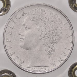 obverse: REPUBBLICA ITALIANA - Repubblica Italiana (monetazione in lire) (1946-2001) - 100 Lire 1959 Mont. 9  AC  Ex Inasta 31, lotto 5083, sigillata con il cartellino dell asta. FDC