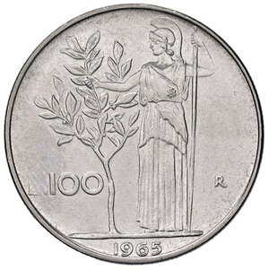 reverse: REPUBBLICA ITALIANA - Repubblica Italiana (monetazione in lire) (1946-2001) - 100 Lire 1965 Mont. 15  AC. qFDC/FDC