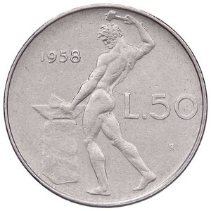 reverse: REPUBBLICA ITALIANA - Repubblica Italiana (monetazione in lire) (1946-2001) - 50 Lire 1958 Mont. 15 R AC. BB+/BB