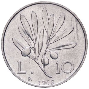 reverse: REPUBBLICA ITALIANA - Repubblica Italiana (monetazione in lire) (1946-2001) - 10 Lire 1948 Mont. 6 NC IT. qFDC