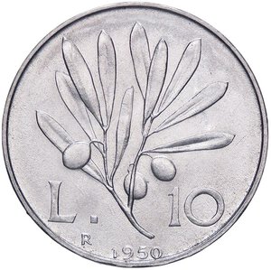 reverse: REPUBBLICA ITALIANA - Repubblica Italiana (monetazione in lire) (1946-2001) - 10 Lire 1950 Mont. 9  IT. FDC