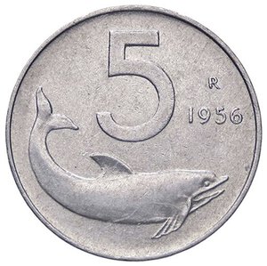 reverse: REPUBBLICA ITALIANA - Repubblica Italiana (monetazione in lire) (1946-2001) - 5 Lire 1956 Mont. 8 RR IT. qSPL