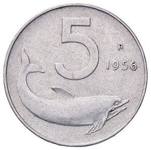 reverse: REPUBBLICA ITALIANA - Repubblica Italiana (monetazione in lire) (1946-2001) - 5 Lire 1956 Mont. 8 RR IT. BB+