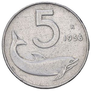 reverse: REPUBBLICA ITALIANA - Repubblica Italiana (monetazione in lire) (1946-2001) - 5 Lire 1956 Mont. 8 RR IT. qBB