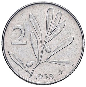 reverse: REPUBBLICA ITALIANA - Repubblica Italiana (monetazione in lire) (1946-2001) - 2 Lire 1958 Mont. 7 RR IT. qFDC