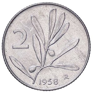 reverse: REPUBBLICA ITALIANA - Repubblica Italiana (monetazione in lire) (1946-2001) - 2 Lire 1958 Mont. 7 RR IT. bello SPL