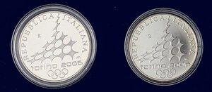 reverse: REPUBBLICA ITALIANA - Repubblica Italiana (monetazione in euro) (2002) - 10 e 5 Euro 2005 - Torino 2006   AG 3° emissione. FS