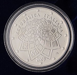 obverse: REPUBBLICA ITALIANA - Repubblica Italiana (monetazione in euro) (2002) - 10 Euro 2007 - Trattati di Roma   AG In confezione. FS