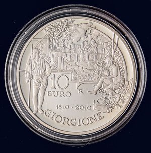 reverse: REPUBBLICA ITALIANA - Repubblica Italiana (monetazione in euro) (2002) - 10 Euro 2010 - Giorgione   AG In confezione. FS